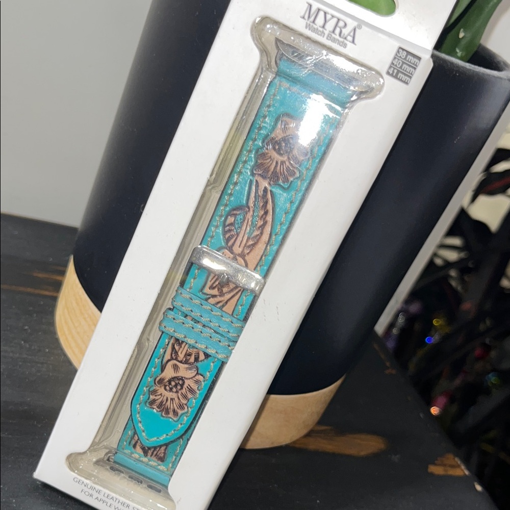 Myra Bag Turquoise and Brown Leather iPhone Watch Band